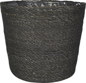 Plantenpot/bloempot van jute/zeegras diameter 22 cm en hoogte 19 cm grijs - Met binnenkant van plastic