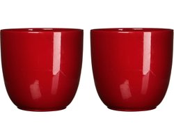 Mica Decorations Plantenpot - 2x stuks - rood - glans - keramiek - D14,5 x H14 cm - bloempot