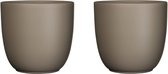 2x stuks bloempotten mat taupe bruin keramiek voor kamerplant H9 x D10 cm - Mica Decorations plantenpotten