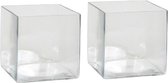 2x Lage vierkante vaas transparant glas 20 x 20 x 20 cm - Accubak - Glazen vazen - Woonaccessoires