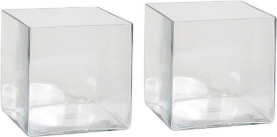 2x Lage vierkante vaas transparant glas 20 x 20 x 20 cm - Accubak - Glazen  vazen -... | bol.com