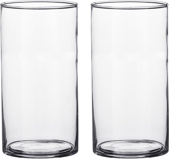 Set van 2x stuks transparante cilinder vaas/vazen van glas 9 x 15 cm - Woonaccessoires/woondecoraties - Glazen bloemenvaas - Boeketvaas