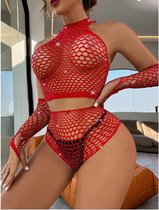 3-delige Sexy Lingerie Set - Nachtclub Outfit - 145-180 cm - Rood