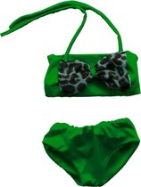 Maat 56 Bikini zwemkleding Groen met panterprint  strik badkleding baby en kind fel groen zwem kleding
