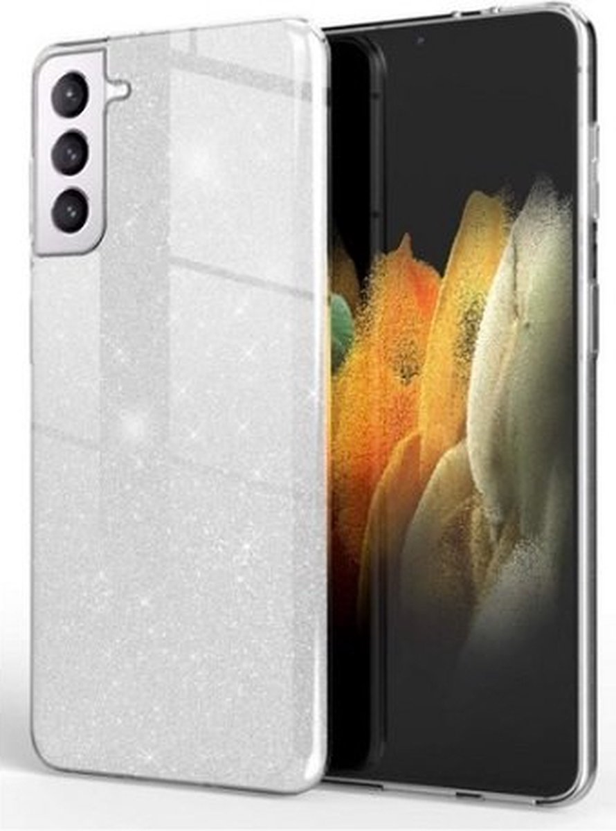 Samsung S21 Plus Siliconen Glitter Hoesje Zilver