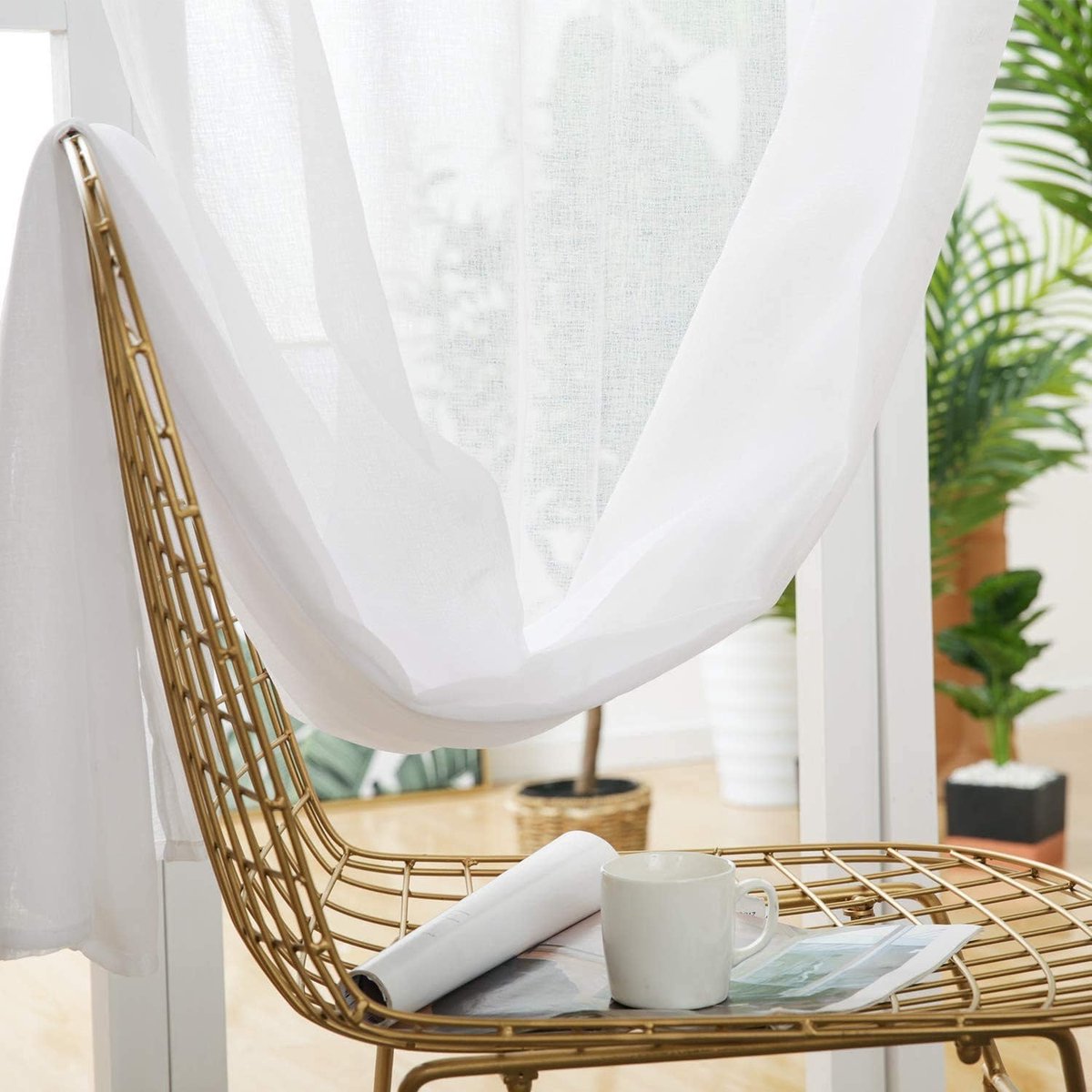 Rideaux Translucides Deconovo - Lot 2x140x160cm - 100% Polyester - 8 œillets 4cm - Blanc