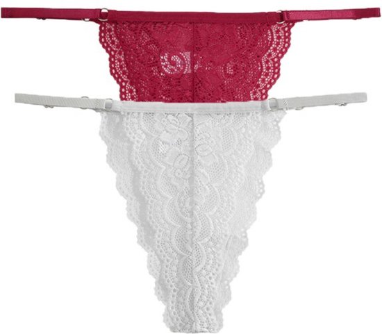 Stringue String Femme Luxe avec Dentelle - 2 Pièces - Wit & Rouge - Lingerie ...