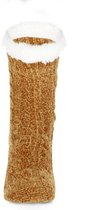 Basset Dames Huissokken Kabel Chenille met Antislip Bonebrown One size