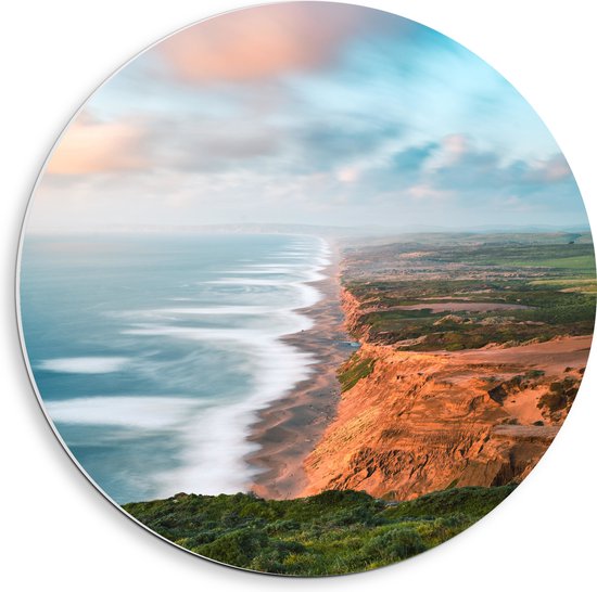 WallClassics - Cercle mural en panneau de mousse PVC - Paysage avec végétation au bord de la mer - Photo 40x40 cm sur cercle mural (avec système de suspension)