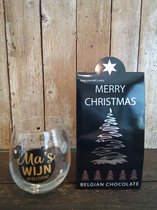 Cadeauset-Pakket-Kerst-Kerstmis-Kerstpakket-Chocolade-Belgische Chocolade-Merry Christmas-Happy New year-Gelukkig nieuwjaar-waterglas-glas-wijnglas-moeder-ma-bonus moeder-mama
