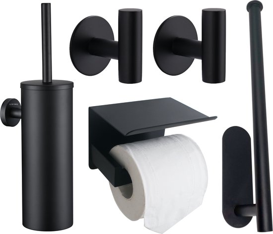 Toiletset Zwart 4-delig - - Toiletborstelhouder - Toiletrolhouder... | bol.com