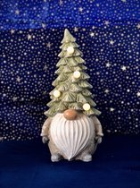 Gnoompje met kerstboommuts LED verlichting 25 cm hoog - resin - winterfiguurtje - wintercollectie - eindejaarcollectie - decoratiefiguur - interieur - geschikt voor binnen - kerstcollectie - kerstdecoratie - kerstfiguur - cadeau - geschenk - kerst