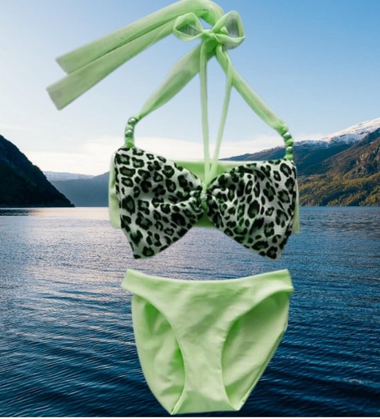 Maat 68 Bikini zwemkleding NEON Groen met dierenprint badkleding baby en kind fel groen zwem kleding tijgerprint - Merkloos