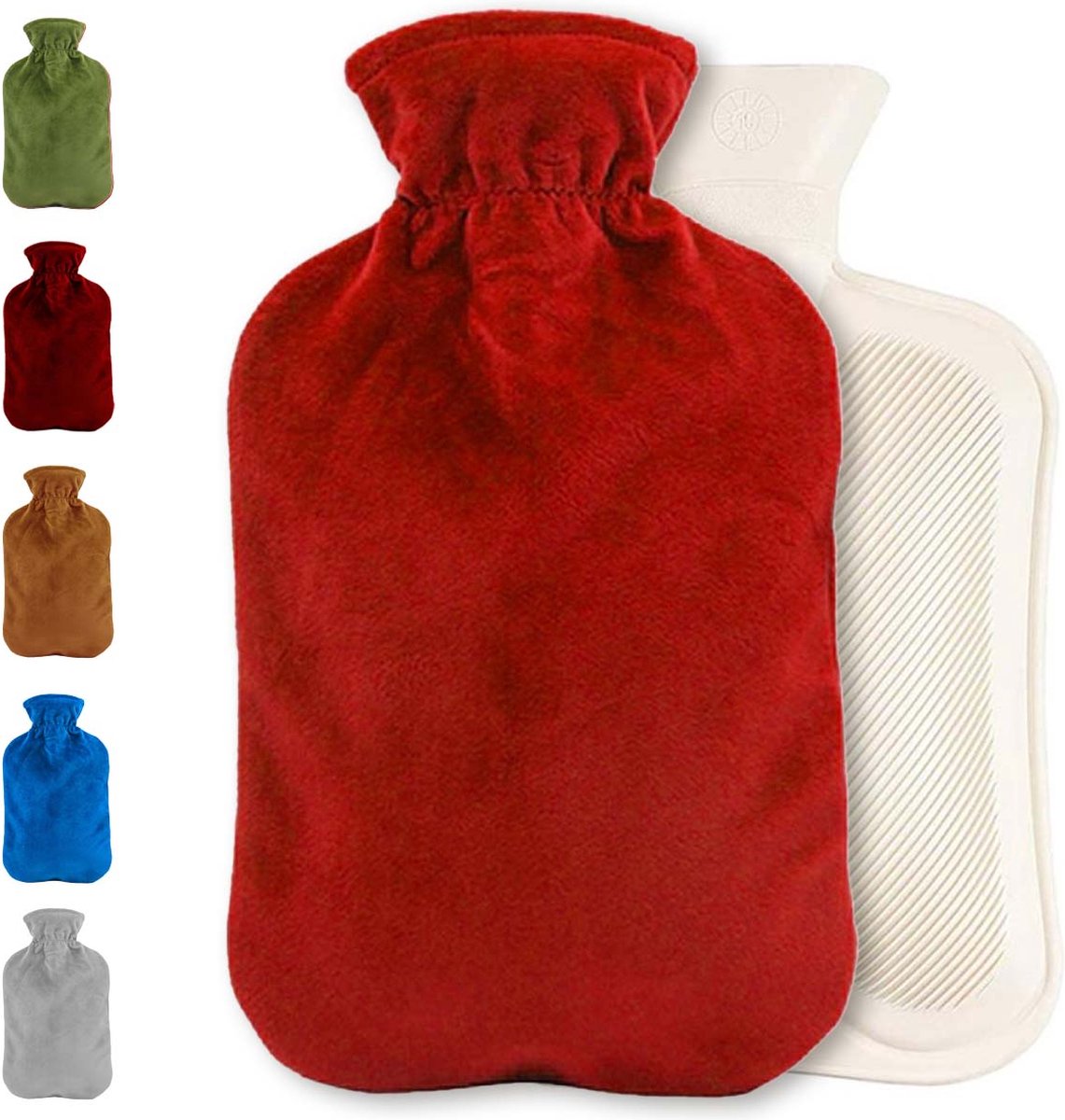 Warmwaterkruik met fleece hoes | Warmtekruik | Kruik | Warmwaterkruik | Rubber | 2 liter | Rood | Inclusief fleece hoes | Able & Borret