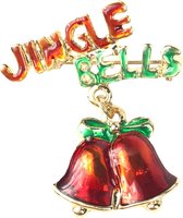 Jingle Bells Tekst Kerst Broche Sierspeld 3.5 cm / 4 cm / Rood Groen Goudkleurig