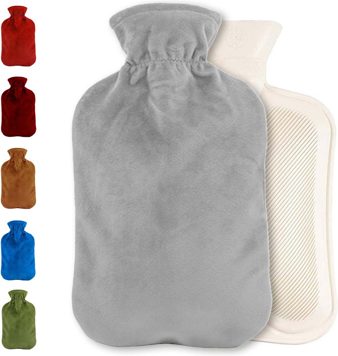 Warmwaterkruik met fleece hoes | Warmtekruik | Kruik | Warmwaterkruik | Rubber | 2 liter | Grijs | Inclusief fleece hoes | Able & Borret