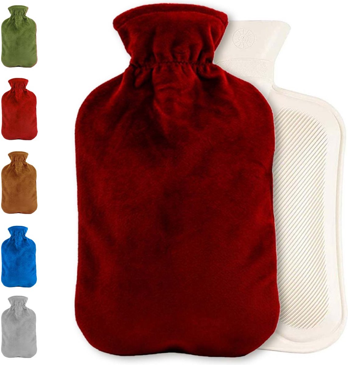 Warmwaterkruik met fleece hoes | Warmtekruik | Kruik | Warmwaterkruik | Rubber | 2 liter | Bordeaux rood | Inclusief fleece hoes | Able & Borret