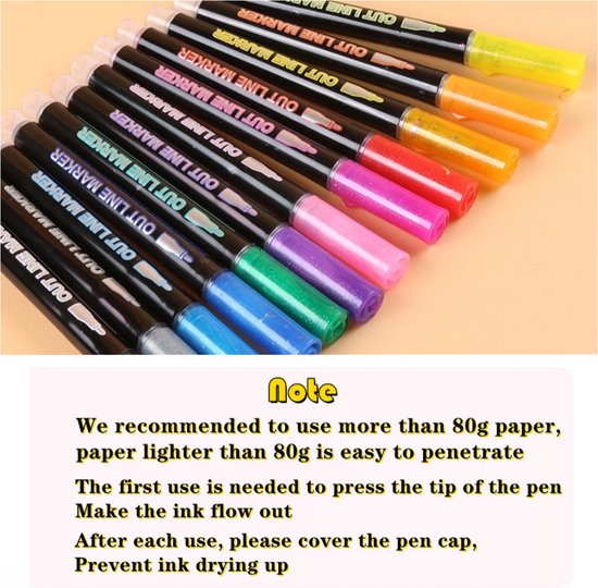 Glitterstiften 12 kleuren - Glitterpennen - Metallic Outline Markers Pennen