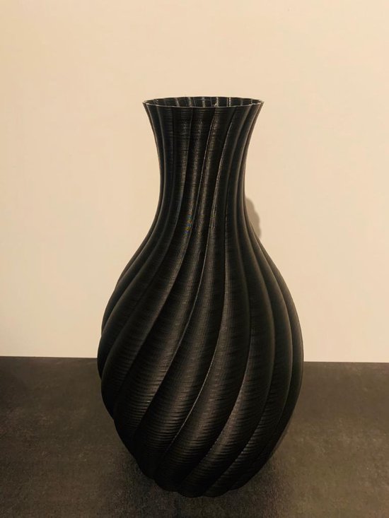 3D geprinte vaas - zwart 35 cm - gedraaid patroon