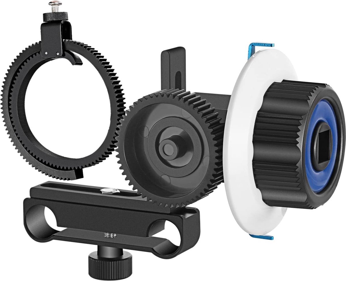 Neewer® - Follow Focus met Tandwiel ring riem Geschikt voor Canon Nikon Sony en andere DSLR camera - Camcorder DV past 15mm Rod Film Productie Systeem Schoudersteun Stabilisator Rig Blauw - Zwart