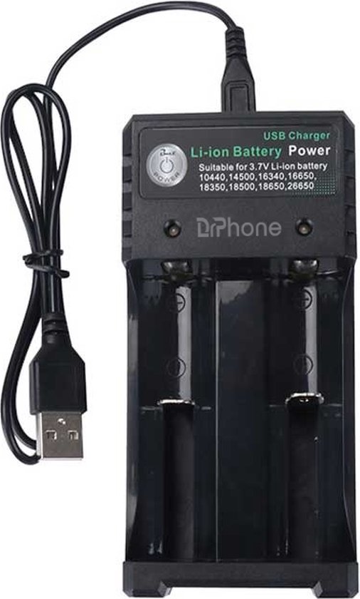 DrPhone BC2S - Batterij USB Oplader - 2 Sloten - 18650 - Indicator - Intelligente oplader - 10440 - 14500 – 16340 – 16650 – 14650 – 18500 – 18650 – 26650