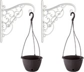 4x Kunststof Splofy hangende bloempotten/plantenpotten antraciet 4,8 liter met sierlijke ophanghaak - 27 cm - Hangpotten