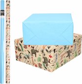 6x Rollen kraft inpakpapier jungle/oerwoud pakket - dieren/blauw 200 x 70 cm - cadeau/verzendpapier