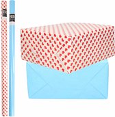 6x Rollen kraft inpakpapier liefde/rode hartjes pakket - blauw 200 x 70 cm - cadeau/verzendpapier