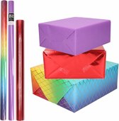 6x Rollen kraft inpakpapier regenboog pakket - regenboog/metallic rood/paars 200 x 70/50 cm - cadeau/verzendpapier