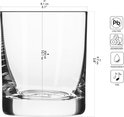 Afmetingen van een leeg whiskyglas: hoogte 9.7 cm, diameter 8.1 cm, inhoud 300 ml. Loodvrij, vaatwasmachinebestendig.