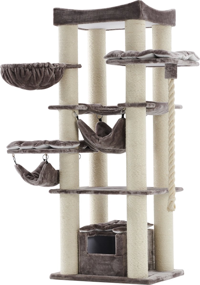 Nobby Krabmeubel Rubi – Krabpaal – Huisje – XXL – Bruin – Touw – Hangmat – Grote Kat – Zware Kat – Maine Coon – 60 X 80 X 197 CM