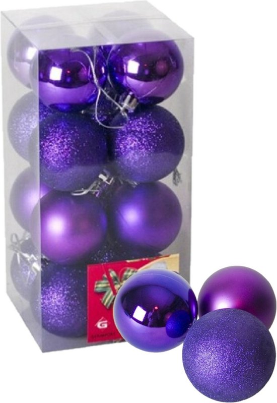 Sovjet Poging Hardheid Gerim Kerstballen - 16 stuks - paars - kunststof - mat/glans/glitter - D5  cm | bol.com