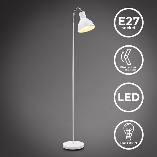 Foto: B k licht led vloerlamp e27 wit draai en kantelbaar h 145cm