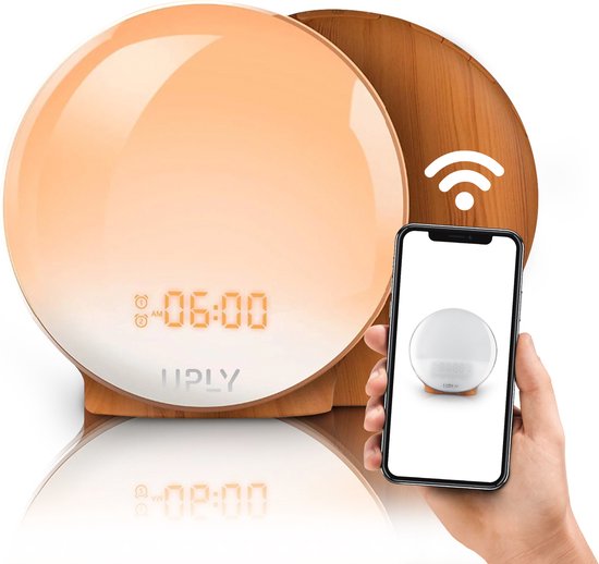 UPLY Wake Up Light - Smart Clock Met USB Oplaadpunt - Lichtwekker - Wekker Radio met 4 Alarmen - WiFi - Google Home | Amazon Alexa