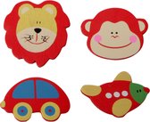 decoratie figuurtjes Dier en Vervoer Auto Vliegtuig Aap Leeuw cadeau sticker 8 stuks