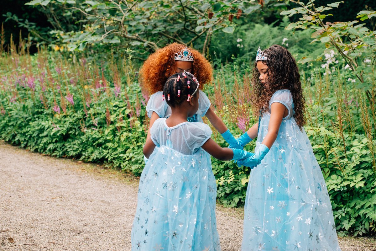 Prinsessenjurk meisje - Prinsessen speelgoed - Verkleedjurk - Tiara - Kroon - Toverstaf - Lange Handschoenen - Juwelen - Verkleedkleren Meisje - Prinsessen Verkleedkleding - Blauw - Cadeau Meisje — afbeelding 2