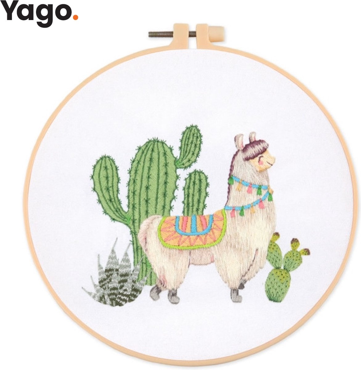 Yago Alpie de Alpaca met Cactussen - Borduurpakket | Starterskit | Alles inbegrepen | Patroon | Borduurring | Borduurgaren | Voor volwassen | Creatief | Hobby | Borduren | Ontstressen | Borduurset