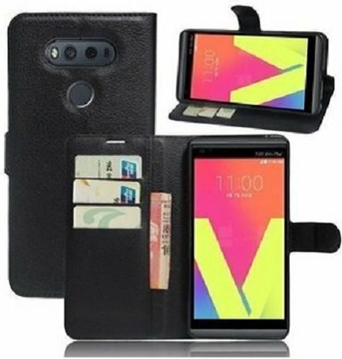 LG V20 Hoesje Met Pasjeshouder Bookcase Zwart