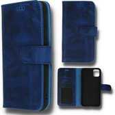 Apple iPhone 14 Pro Max Hoesje Blauw - Handgemaakt Echt Lederen Portemonnee Book Case met 3x Kaarthouder
