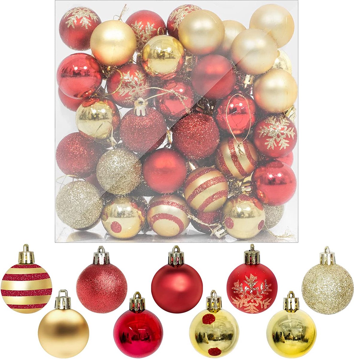 Uten - Kerstballen Plastic - Christmas Gifts - kerstballen set - 50 stuks - Ø4cm - rood/Goud