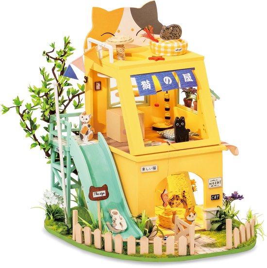Robotime modelbouw Miniatuur bouwpakket Cat House hout/papier/kunststof -  195mm hoog x... | bol.com