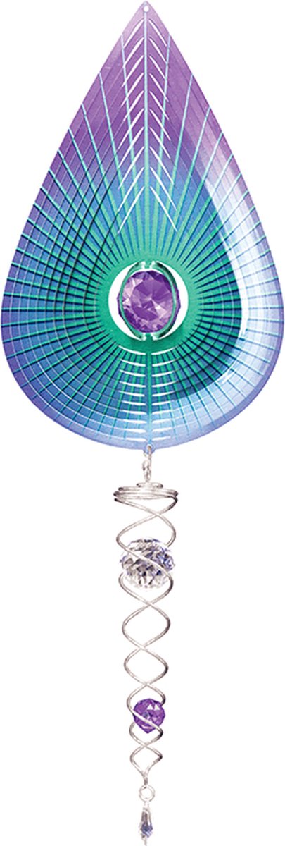 Windspinner, Spin Art, Teardrop, Purple Artist Crystal Tail, ACTTPU0800, totale lengte 60cm