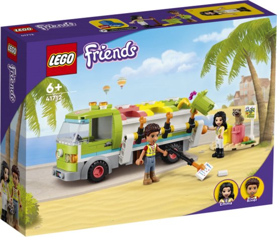 LEGO 41712 Friends Recycle vrachtwagen Set met Vuilniswagen, Afvalcontainers en Minipoppetjes, Educatief Speelgoed voor Kinderen vanaf 6 Jaar