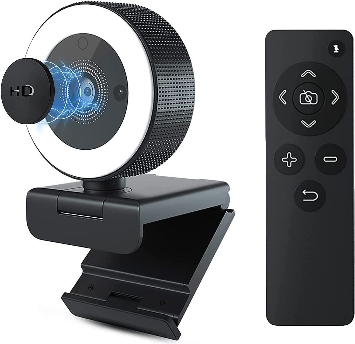 GlobalGoods ® - Professionele Webcam met Ring Light & Afstandsbediening - Inclusief Webcam Cover - 2K Resolutie - 60 FPS - Windows & Apple - Autofocus - Ingebouwde Microfoon