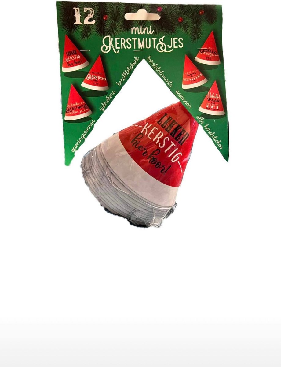 mini kerstmutsjes 12 stuks - kerstmuts met tekst - gekke kerst muts - 12 kerstmuts - rood - mini hoed rood - kersman -