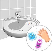Hygiëne Stickers - Na Plassen Handen Wassen Stickers - Wasbakstickers - Herinneren aan Handenwassen - Kinderen Leren Handen Wassen na Toiletbezoek - Hygiënestickers voor school en kantoor - Ga Virussen en Bacterieën tegen - Covid - Bacteriestickers