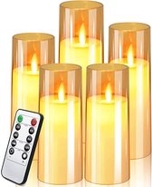 LED-kaarsen - met afstandsbediening en timer - LED-knipperende kaarsen van plexiglas met bewegende vlammen, 5 stuks -Goud