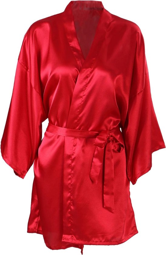 WiseGoods Luxe Kimono Dames - Badjas - Badjassen - Nachtkleding - Sexy Robe Erotiek - Lingerie Vrouwen - Cadeau - Zijde - Rood S/M