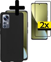 Coque arrière en Siliconen Xiaomi 12 Pro avec 2x protecteurs d'écran - Coque Xiaomi 12 Pro - Zwart