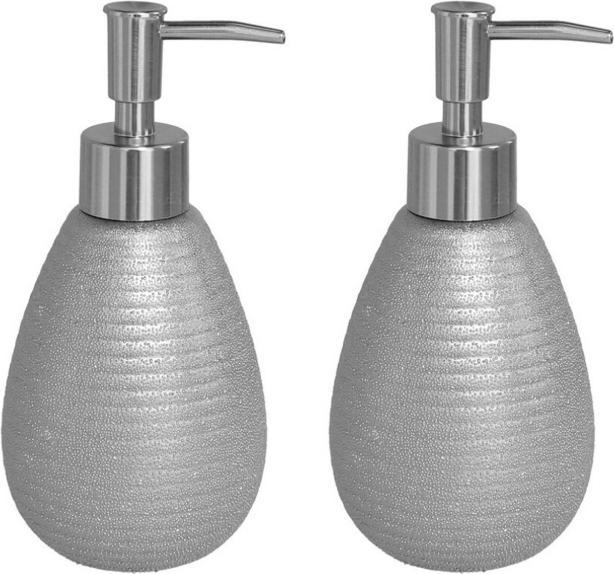Berilo Zeeppompje - 2x - Zeepdispenser - zilver - glanzend - polystone - 8 x 17 cm